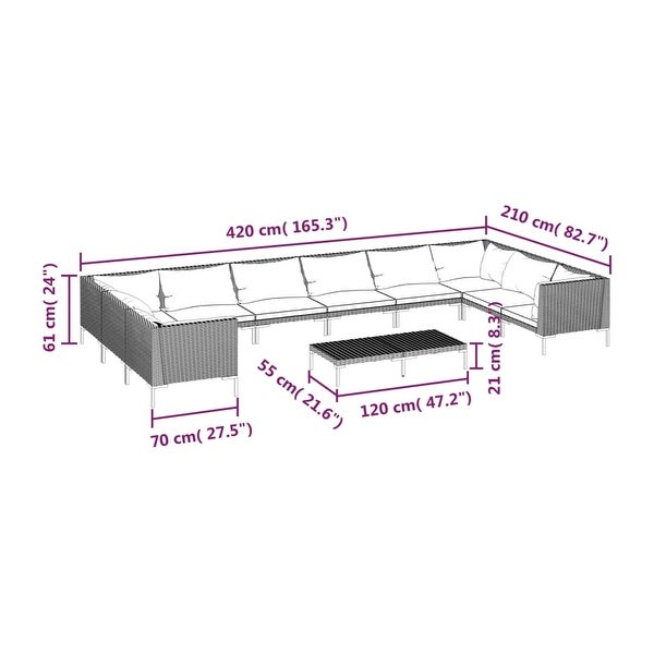 11 Piece Patio Lounge Set with Cushions Poly Rattan Dark Gray