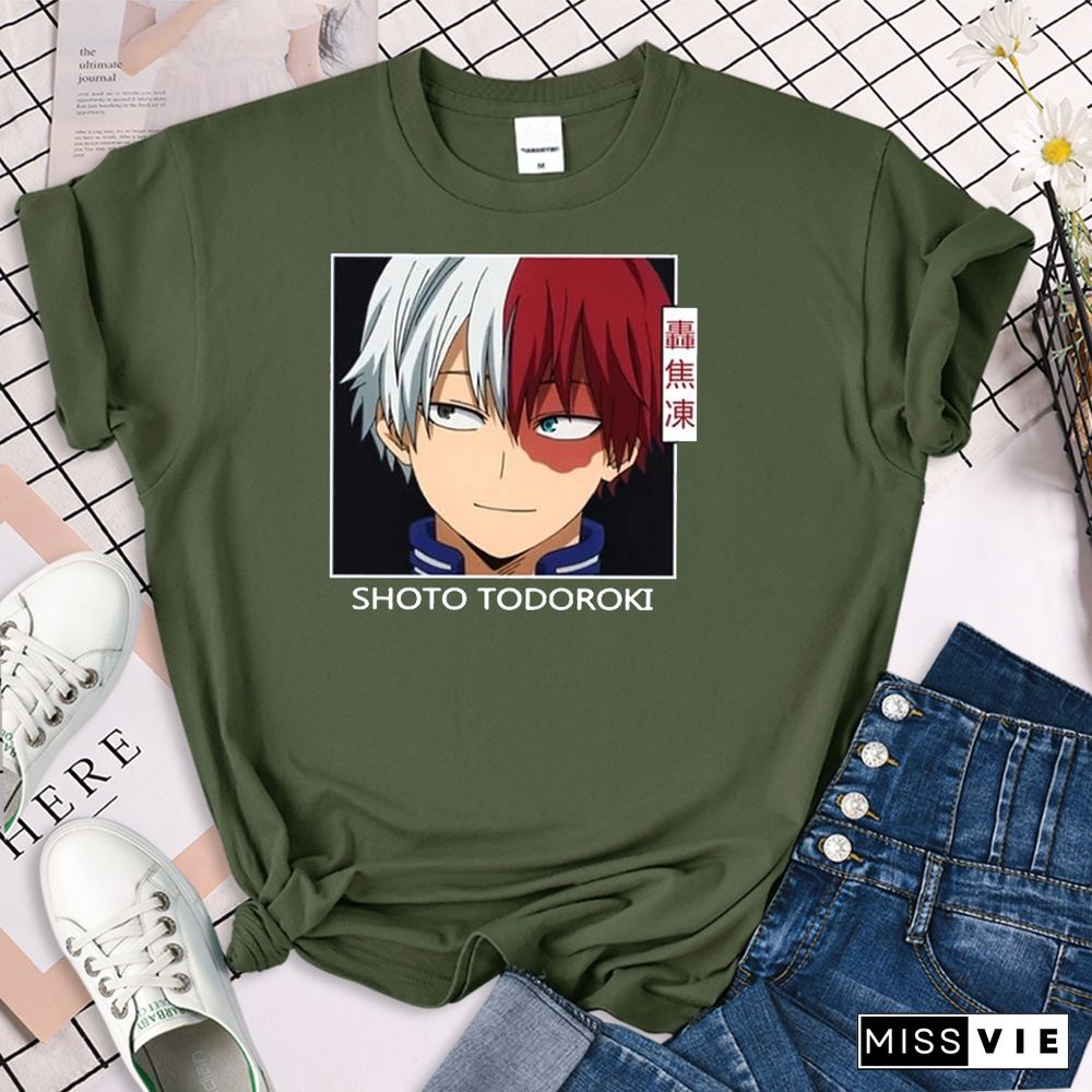 My Hero Academia Shoto Todoroki Print Woman Tshirt Summer Fashsion O-neck Tops HipHop Manga ShortSleeve Women'sTShirts