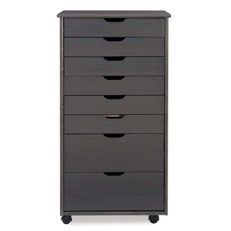 Linon Callie Eight Drawer Wood Rolling Storage Cart in Gray