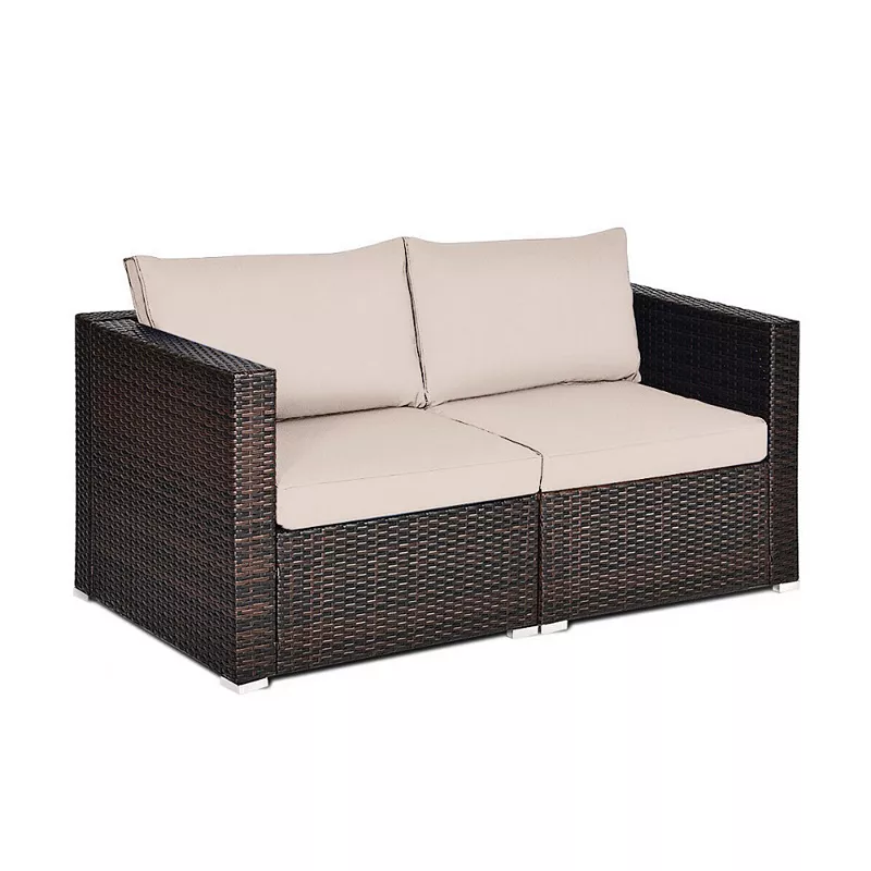 2 PCS Patio Rattan Sectional Conversation Sofa Set