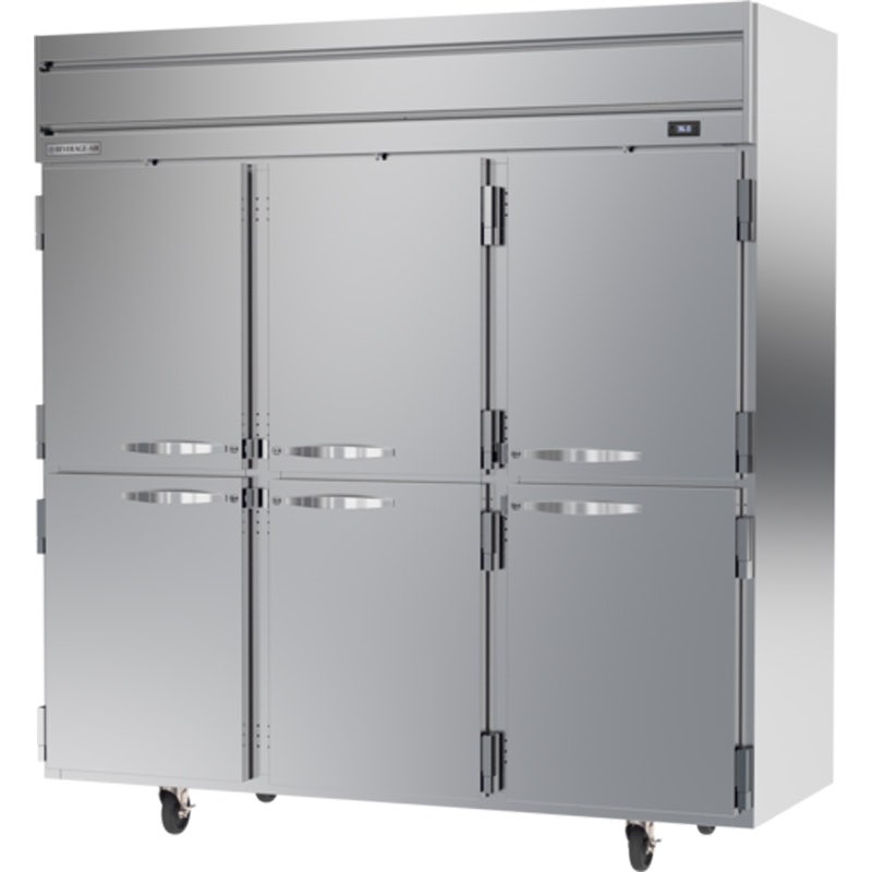 Beverage-Air HRP3HC-1HS Reach-In Refrigerator， Horizon Series， 3-Section， 6 Solid Half-Doors， Aluminum Interior