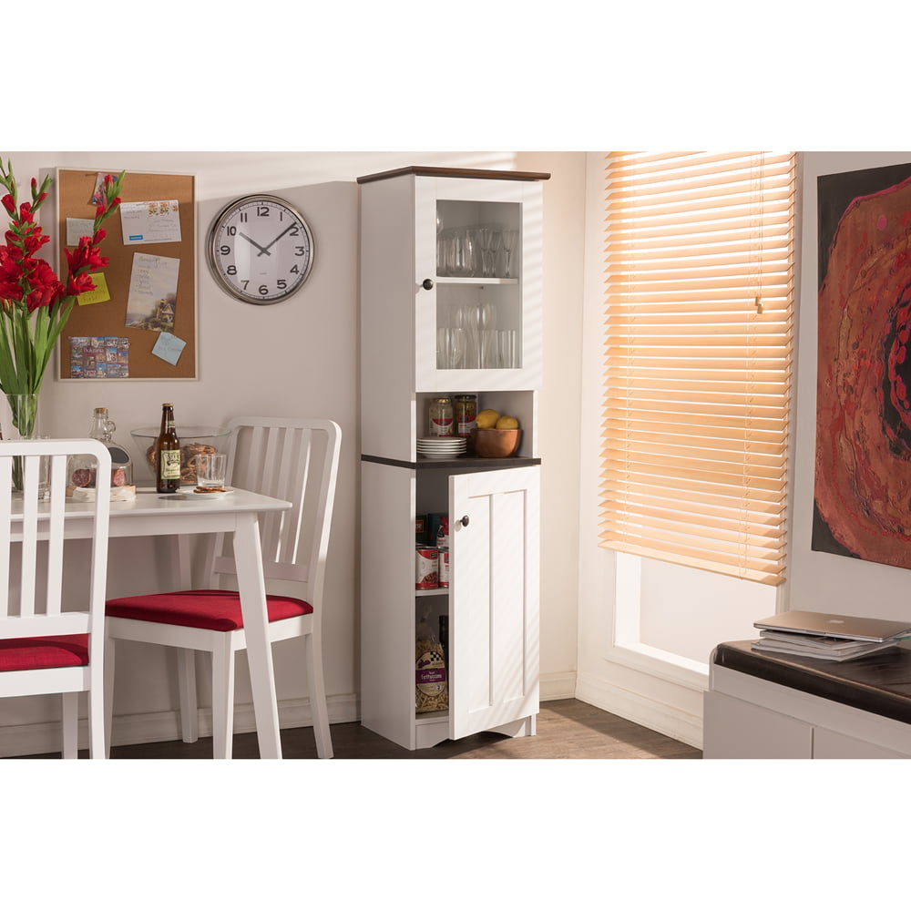 Skyline Decor Two-tone White and Dark Brown Buffet and Hutch Kitchen Cabinet