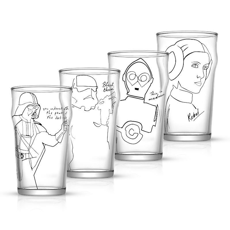 JoyJolt Star Wars Striking Sketch Characters Collection 4-pc. Pint Glasses