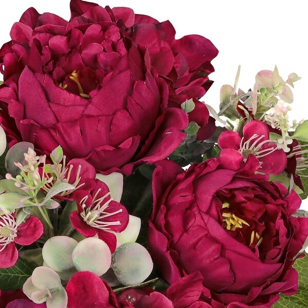 Set of 2 Burgundy Artificial Mixed Peony Hydrangea Blossom Flower Stem Bush Bouquet 17in