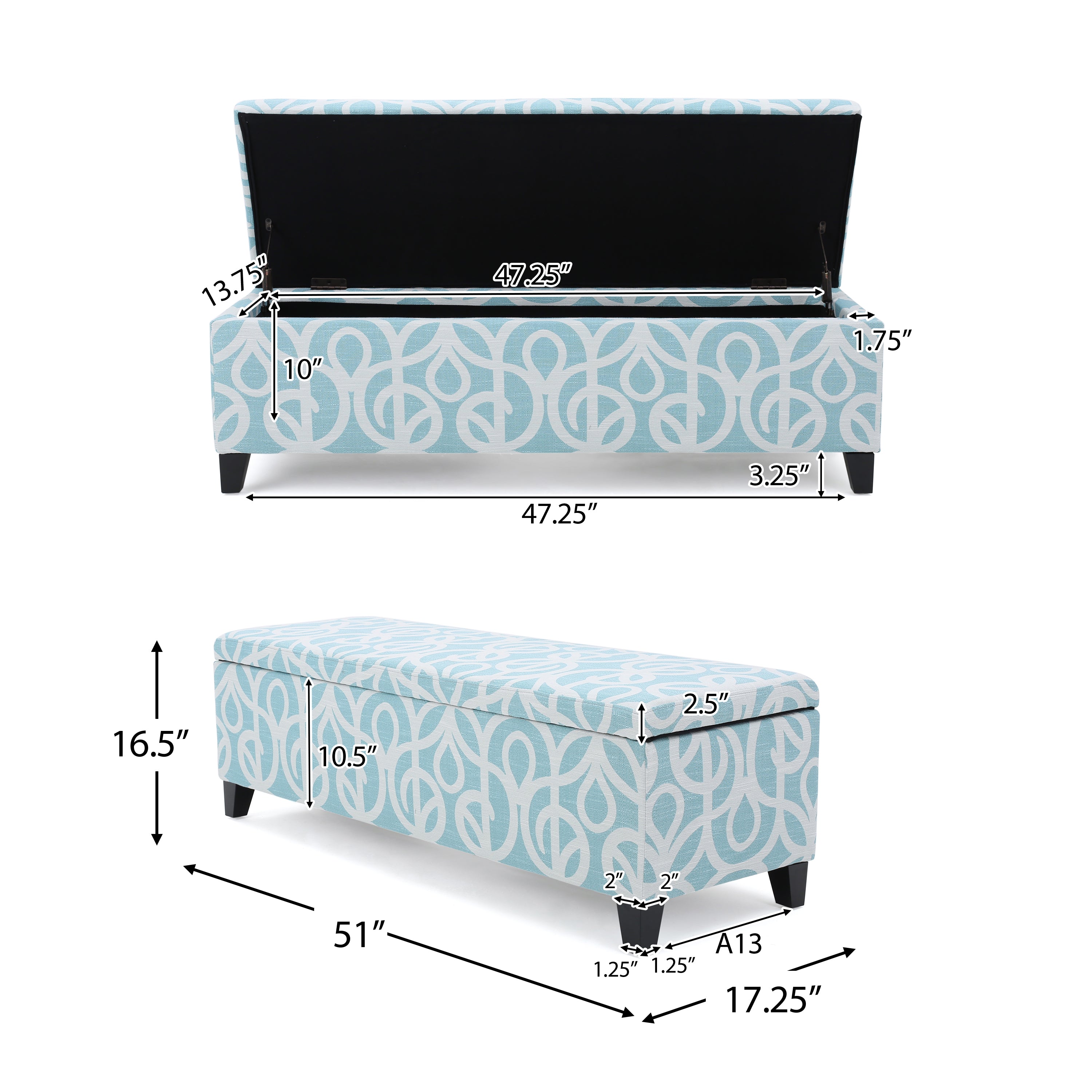 Clor Fabric Rectangle Storage Ottoman Bench