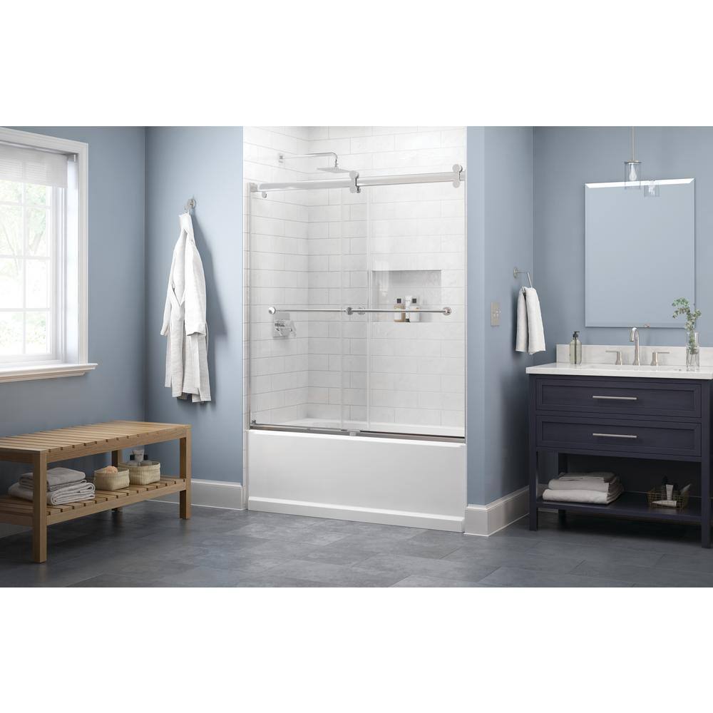 Delta Lyndall 60 x 58-34 in. Frameless Contemporary Sliding Bathtub Door in Chrome with Clear Glass 810878