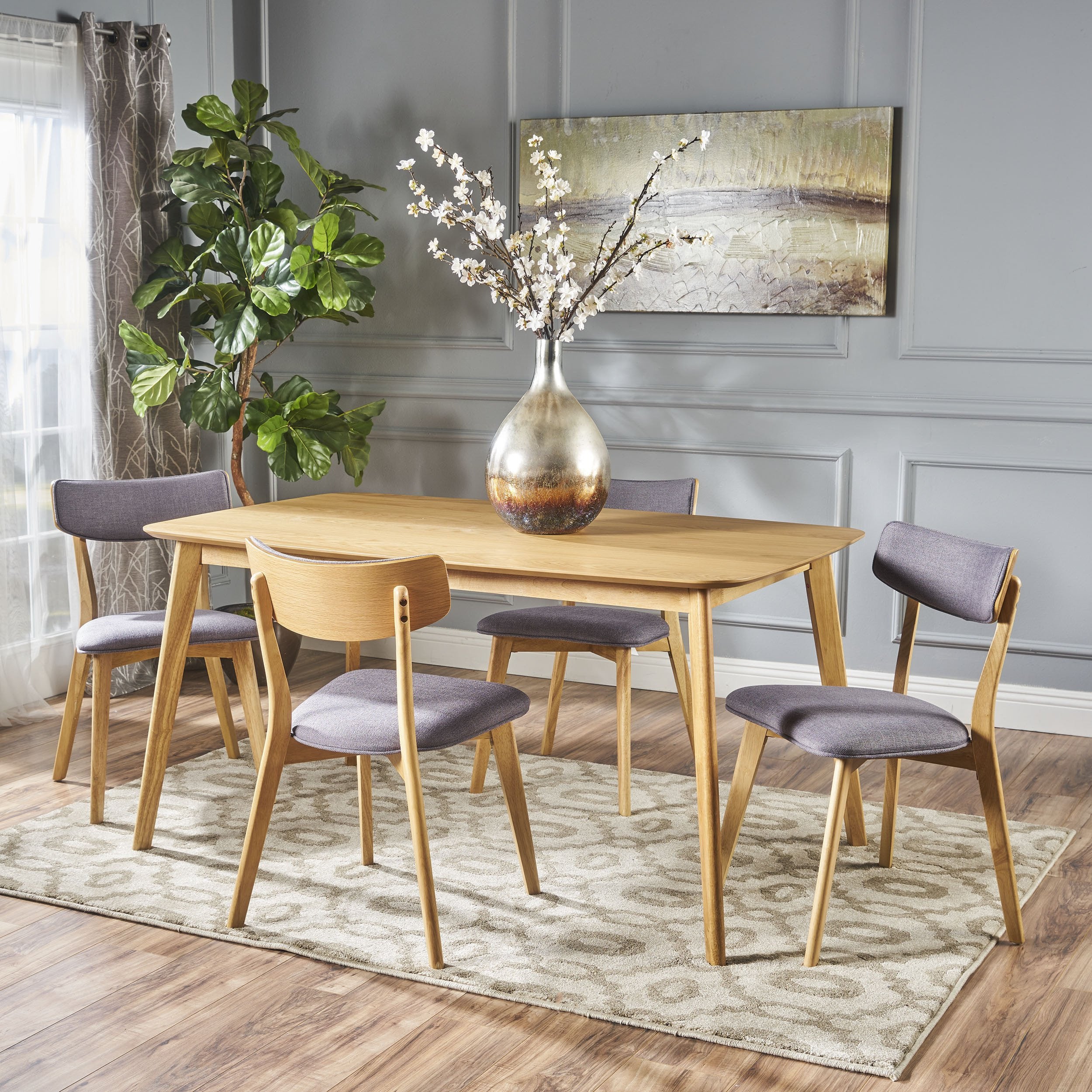 Aman Mid Century Natural Oak Finished 5 PC Dining Set