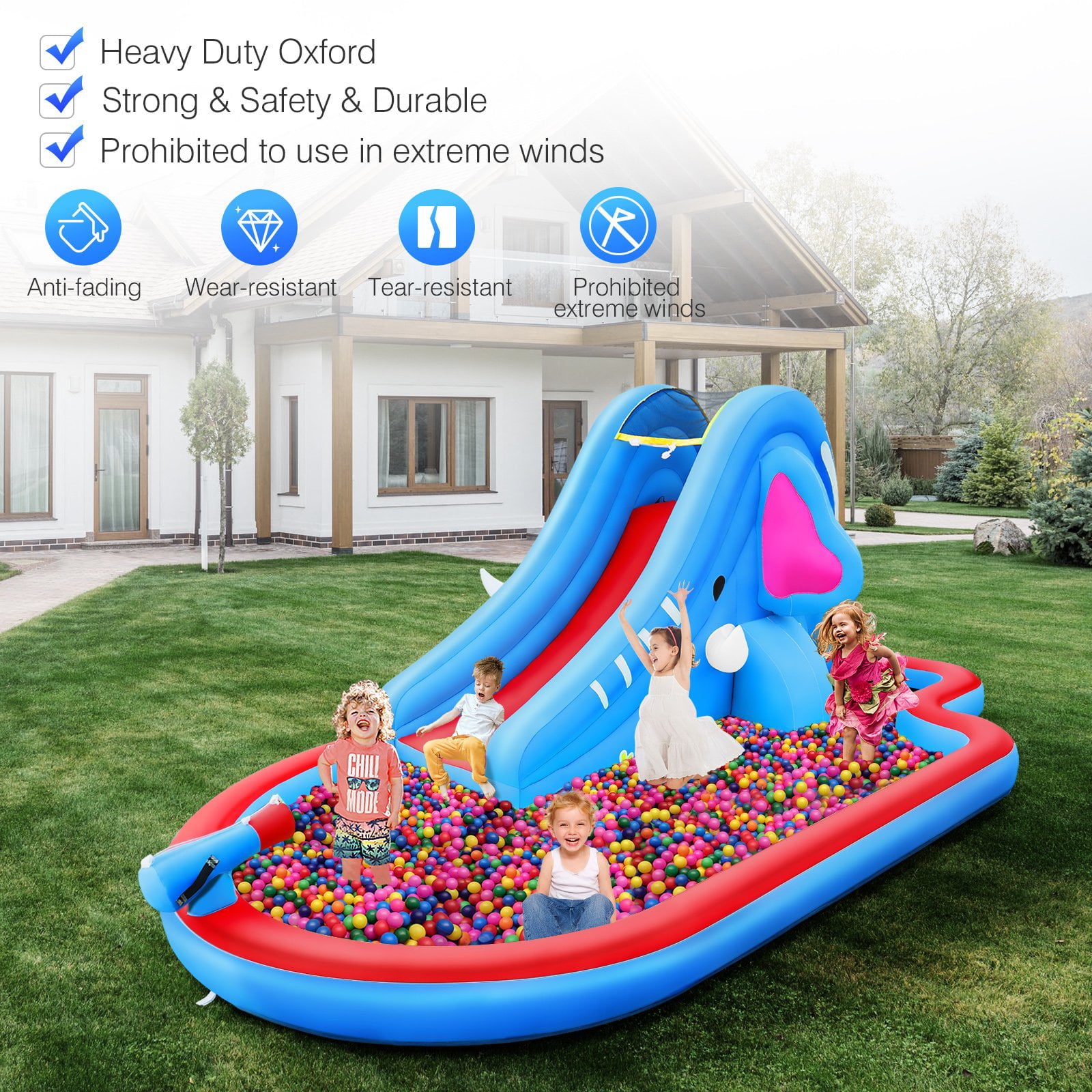 Inflatable Water Slide - Kids Pool - Heavy Duty Outdoor Surf N Splash Adventure Park - Blower Included