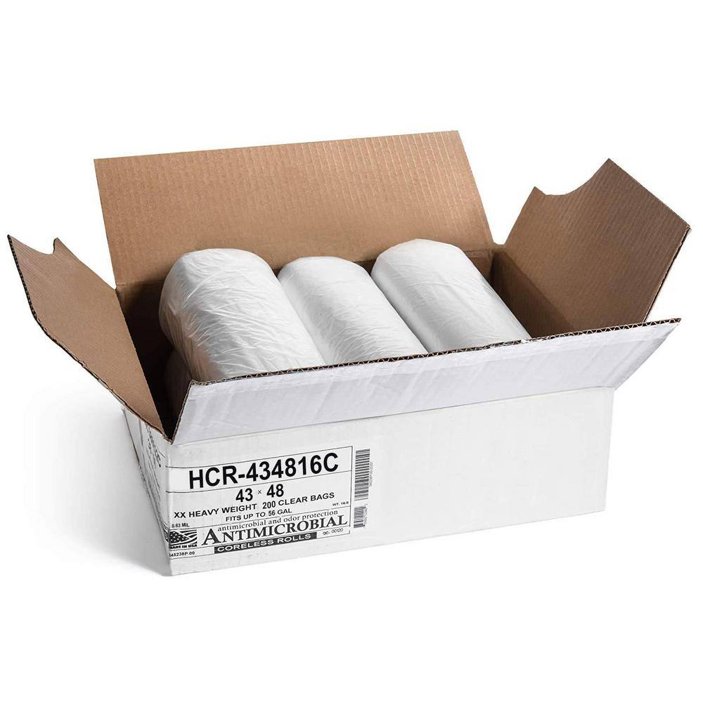 Aluf Plastics 43 in. x 48 in. 56 Gal. Clear Trash Bags (Pack of 200) 16 mic (eq) for Janitorial and Industrial HCR-434816C