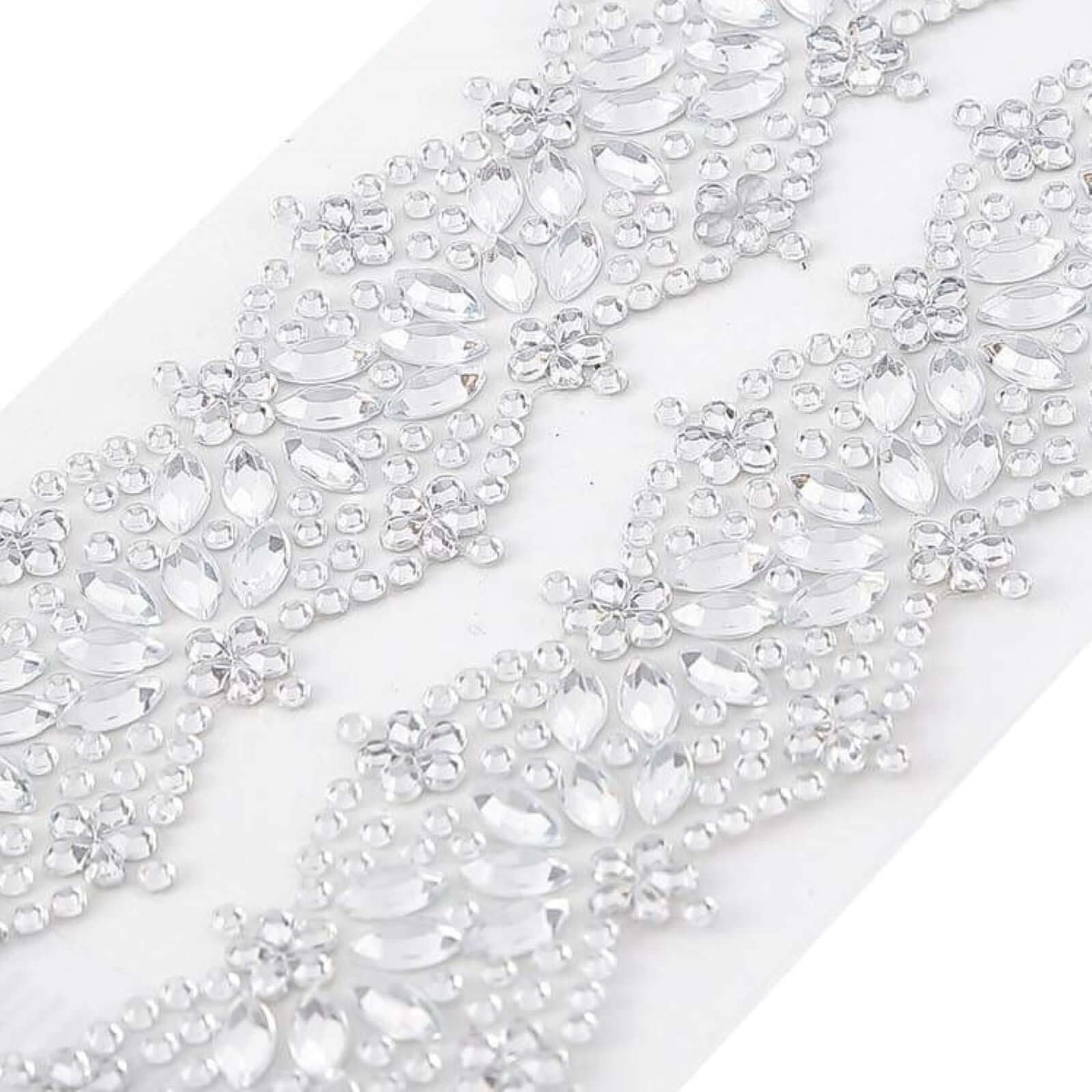 2 Pack Silver Floral Trim Rhinestone Stickers, Self Adhesive Diamond Craft Gem Stickers