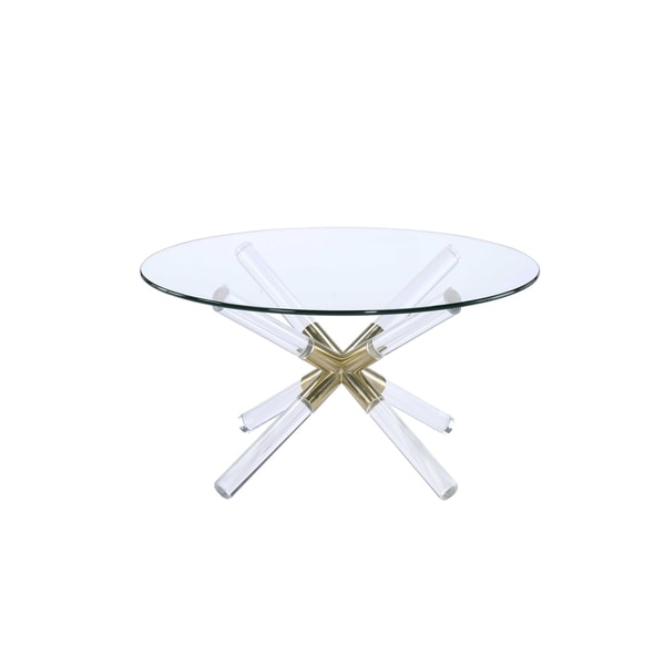 ACME Kalani Coffee Table， Gold， Clear Acrylic and Clear Glass