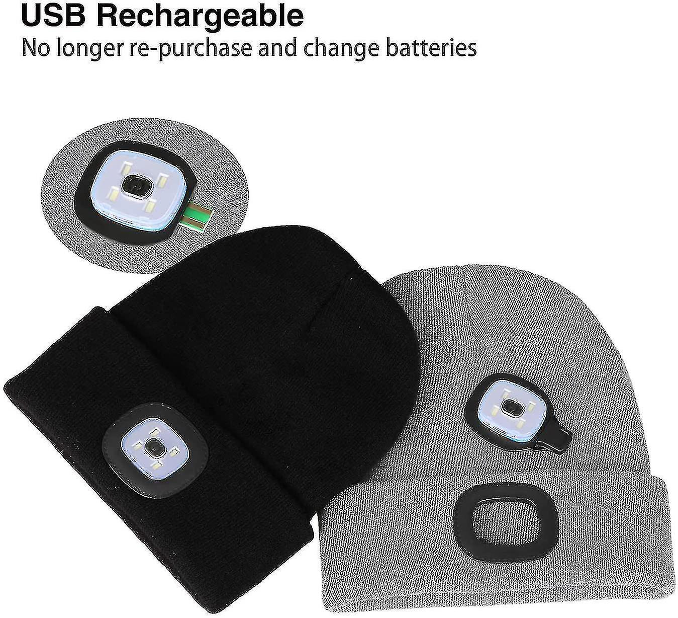 Led Lighted Beanie Hat， Usb Rechargeable Hands Free Hat With Light For Camping Fishing， Winter Warme