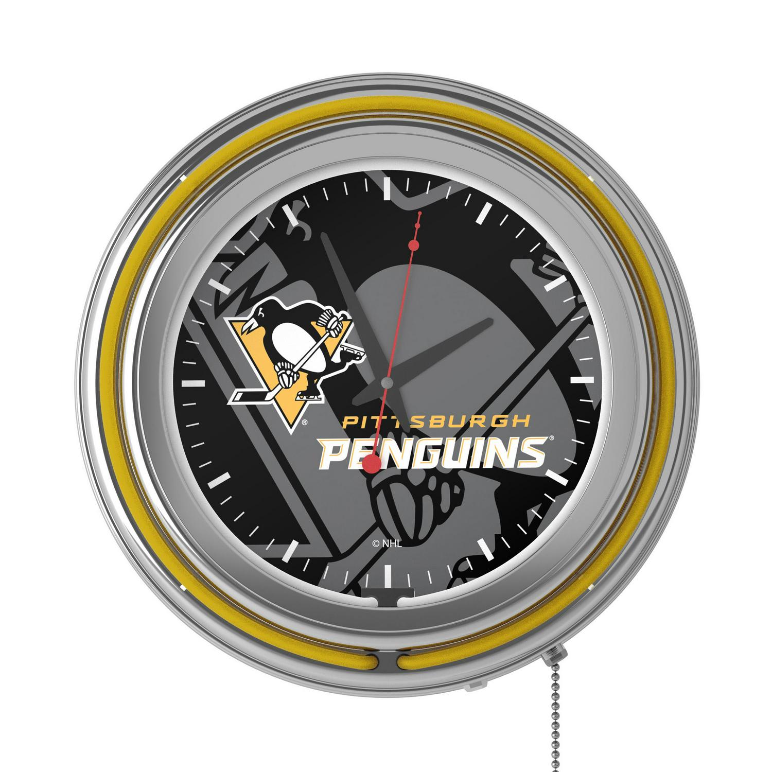 NHL Chrome Double Rung Neon Clock  Watermark  Pittsburgh PenguinsA A A 1/2