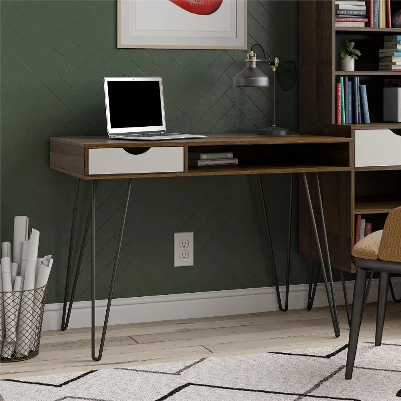 Concord Mid-Century Modern Brown Oak/Gray Computer Desk