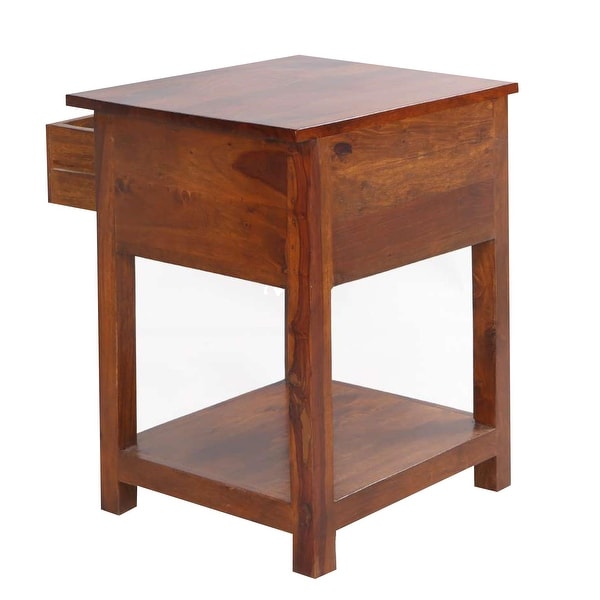 22.5 Inch Acacia Wood Rectangular End Side Table with 1 Drawer and 1 Open Shelf