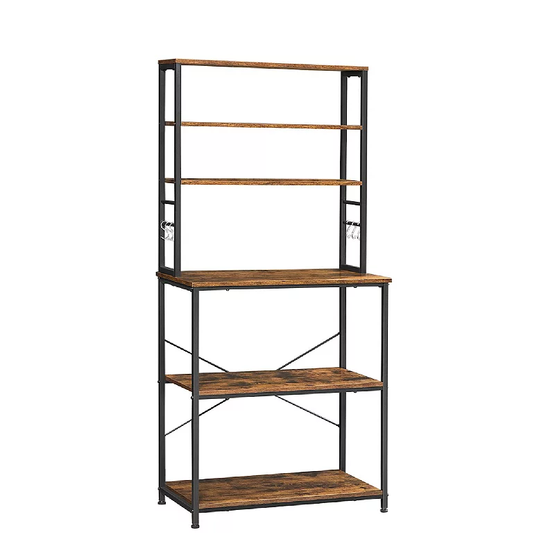 6-tier Industrial Baker's Rack Microwave Oven Stand With 6 Hooks And Metal Frame