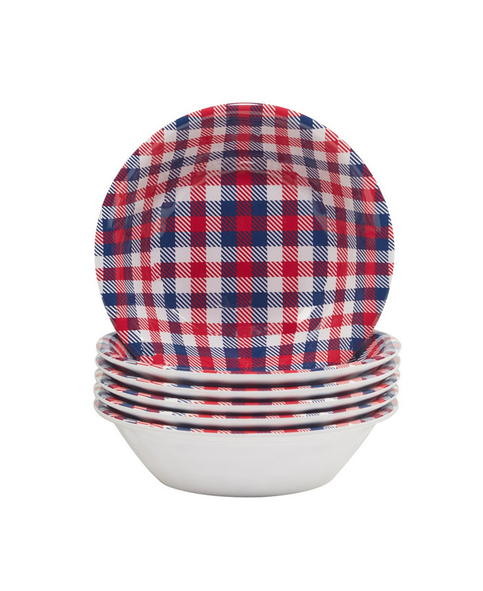 Certified International Patriotic Plaid Melamine All Purpose Bowl Set of 6