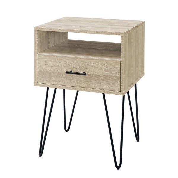 18 inch 1-Drawer Hairpin End Table， Birch