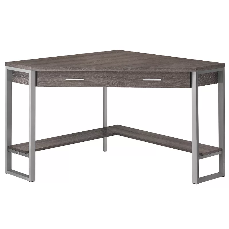 42 Taupe Brown and Silver L-Shaped Contemporary Computer Desk