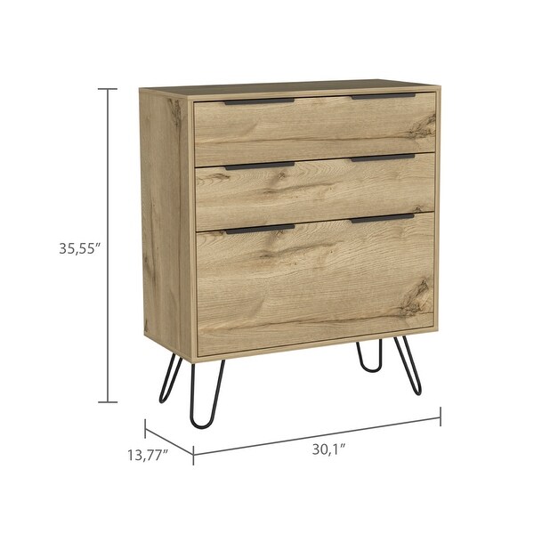 Modern Style 3-Drawers Dresser， Storage Cabinet with 4 Hairpin Legs， Chest Organizer for Bedroom， Living Room， Hallway - - 37828090