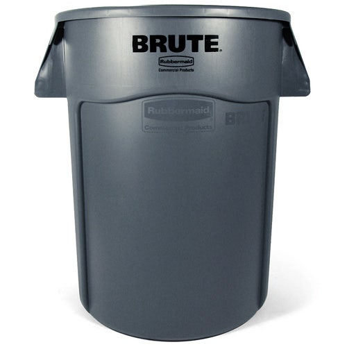 Rubbermaid Brute 32-Gallon Round Trash Can Kit with Domed Lid and Dolly， Gray