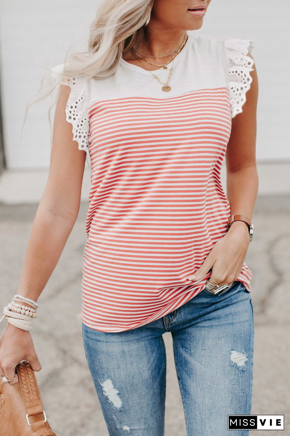 Flutter Shoulder Striped Print Tank Top