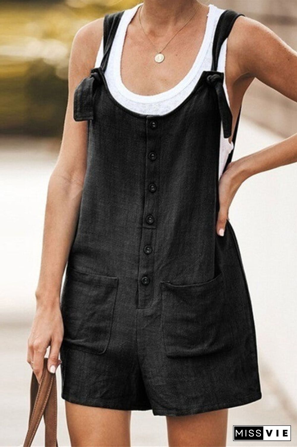 Fashion Solid Color Button Loose Jumpsuit