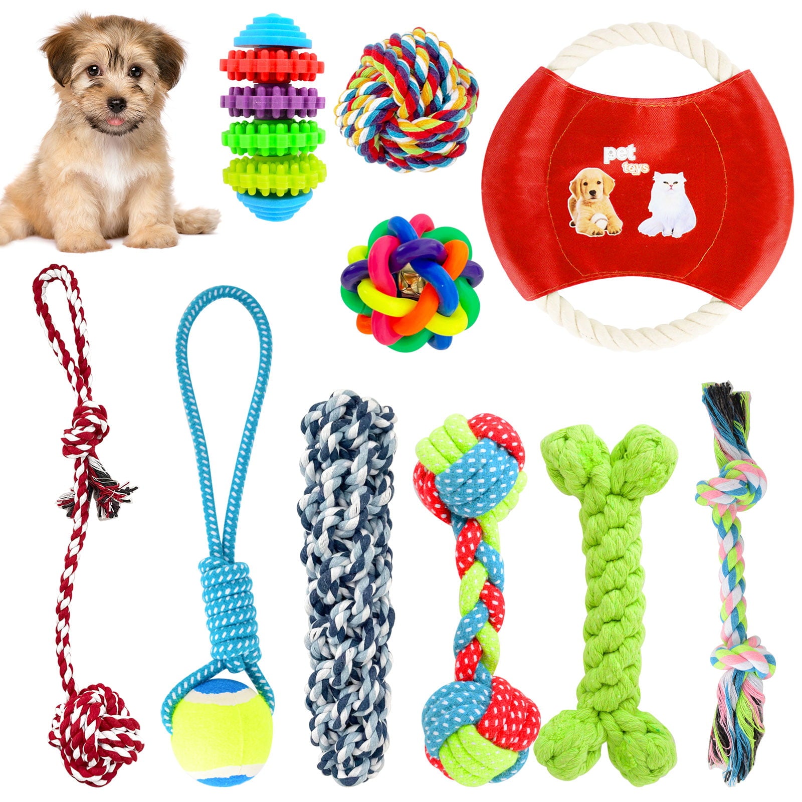 GreeSuit 10 Pcs Chew Toys for Dog Puppy Teething Clean