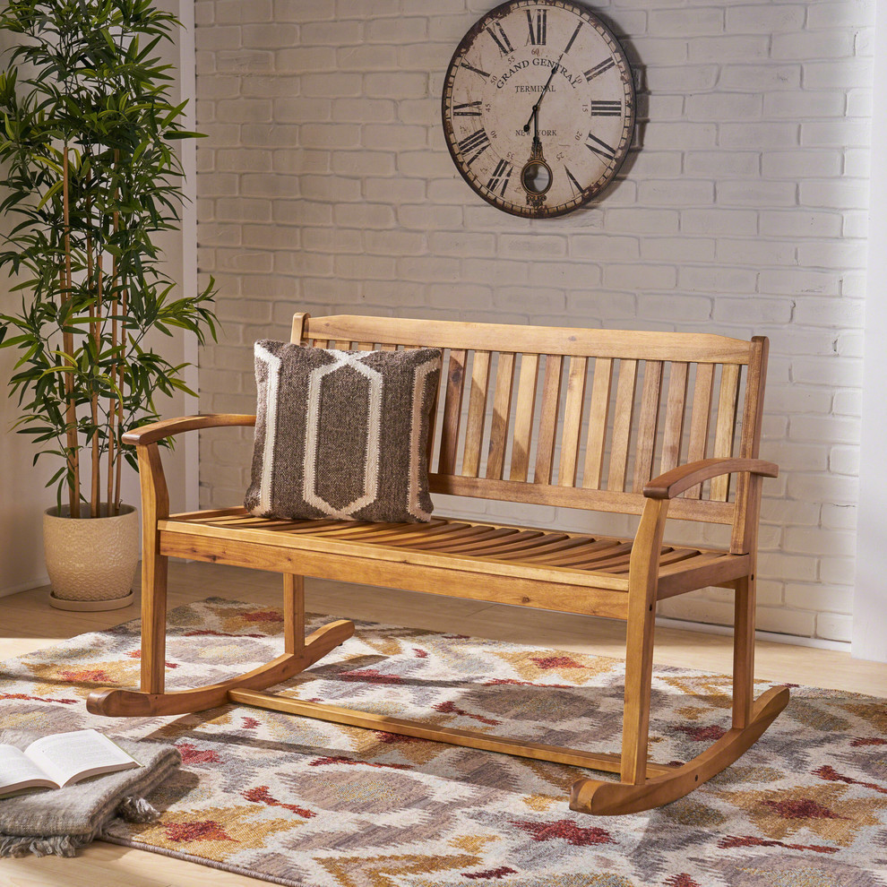 GDF Studio Baxter Rocking Acacia Wood Loveseat   Transitional   Rocking Chairs   by GDFStudio  Houzz