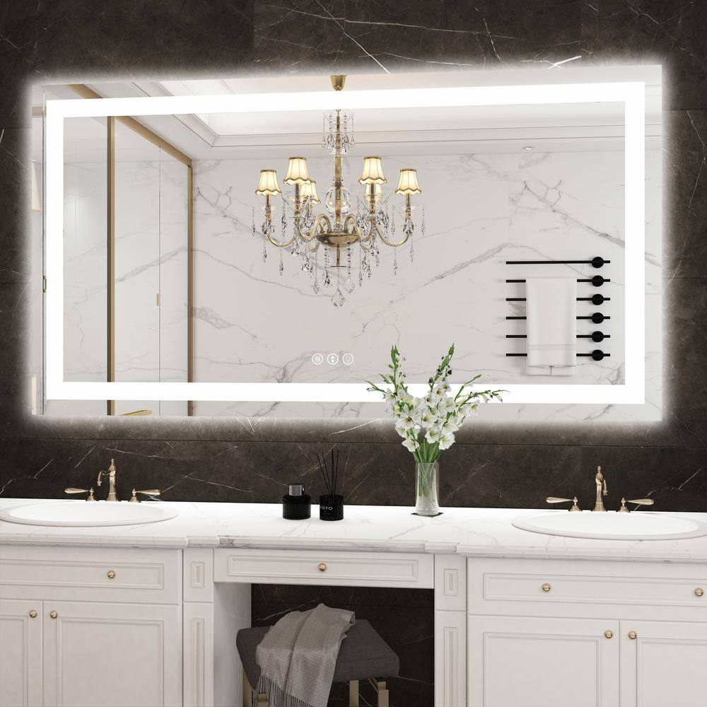 Klajowp New 55 in. W x 30 in. H Large Rectangular Frameless Anti-Fog LED Light Wall Mounted Bathroom Vanity Mirror in White SM01-13975-02