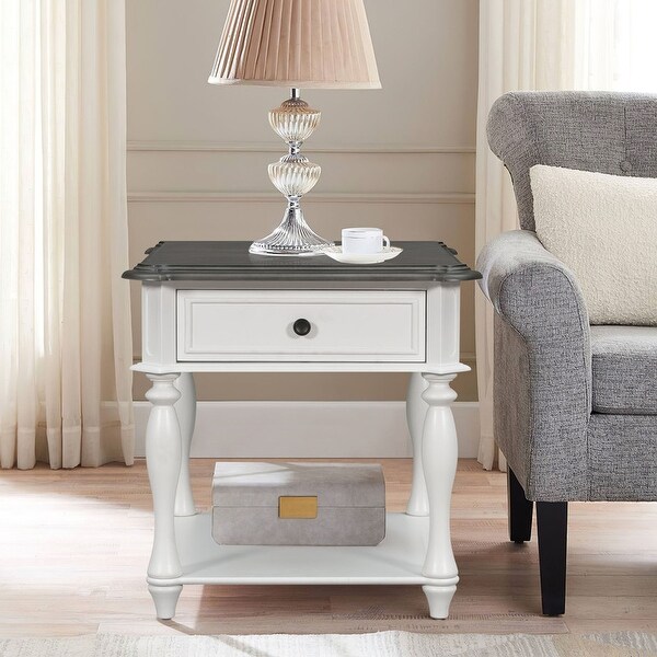 Classical End Table Side Table with Open Styled Shelf ，Side Table Drawer with Metal Handles for Living Room