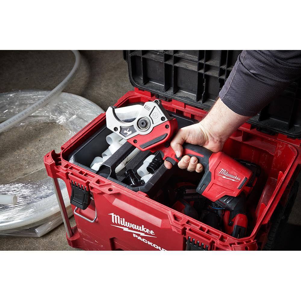 MW M12 12-Volt Lithium-Ion Force Logic Cordless Press Tool Kit (3 Jaws Included) with M12 PVC Pipe Shear and Extra Battery 2473-22-2470-20-48-11-2420