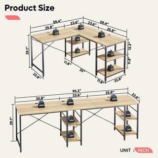 Bestier 95 in. L-Shaped Light Oak Computer Desk with Storage Shelves BEST-15158-D31OAK