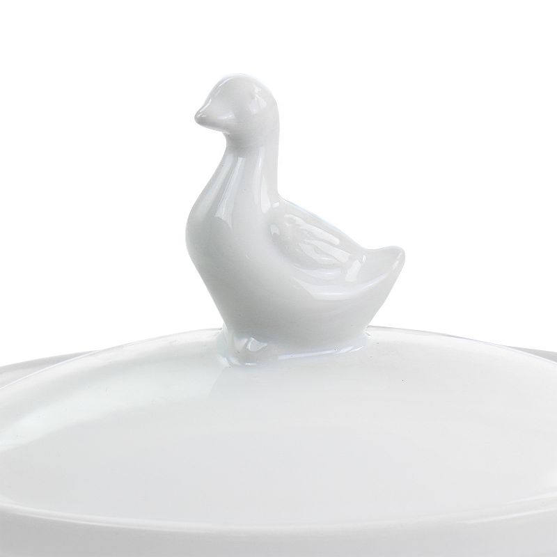 Gibson Home 5.7 Inch Oval Ceramic Goose Container with Lid in White