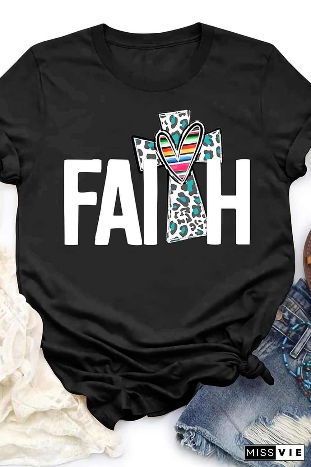 Faith Print Graphic Tees for Women Wholesale Short Sleeve T shirts Top