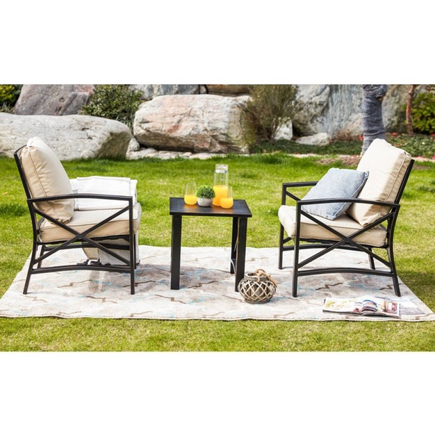 3pc Outdoor Metal Conversation Set With Cushions Patio Festival