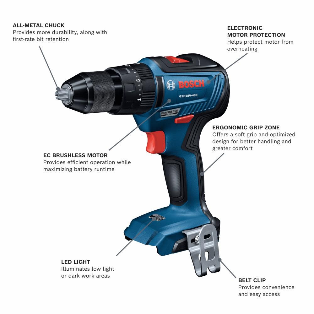 Bosch 18V EC Brushless 1/2 In. Hammer Drill/Driver Bare Tool GSB18V-490N from Bosch