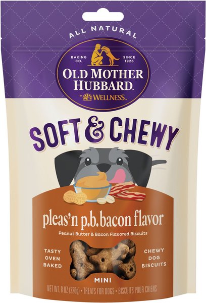 Old Mother Hubbard Mini Soft and Tasty Peanut Butter and Bacon Flavor Baked Biscuit Dog Treats