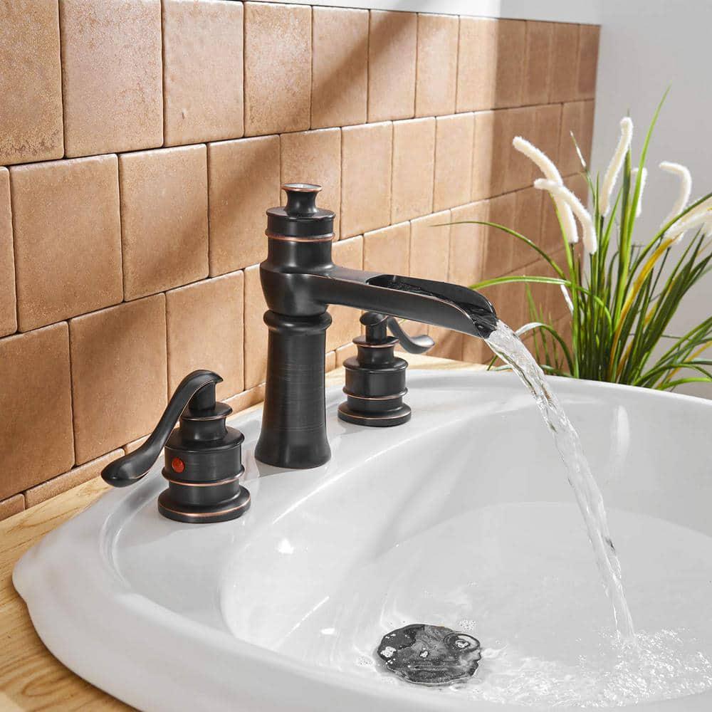 BWE 8 in Waterfall Widespread 2Handle Bathroom Faucet With Popup Drain Assembly in Spot Resist Oil Rubbed Bronze