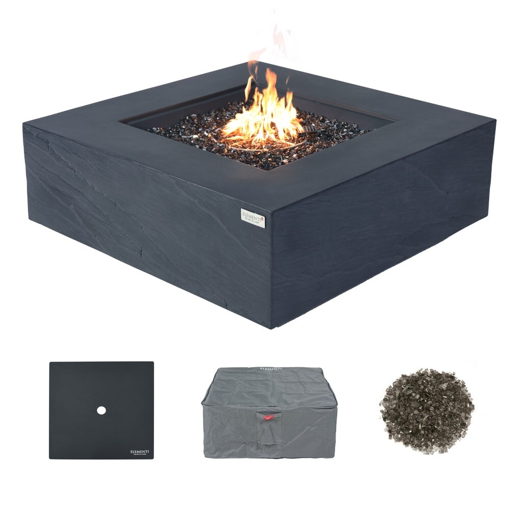 Elementi Plus Capertee Outdoor Fire Pit Table Concrete Square 60000 BTU   40 x 40 inches with Lid  Fire Glass  and Cover