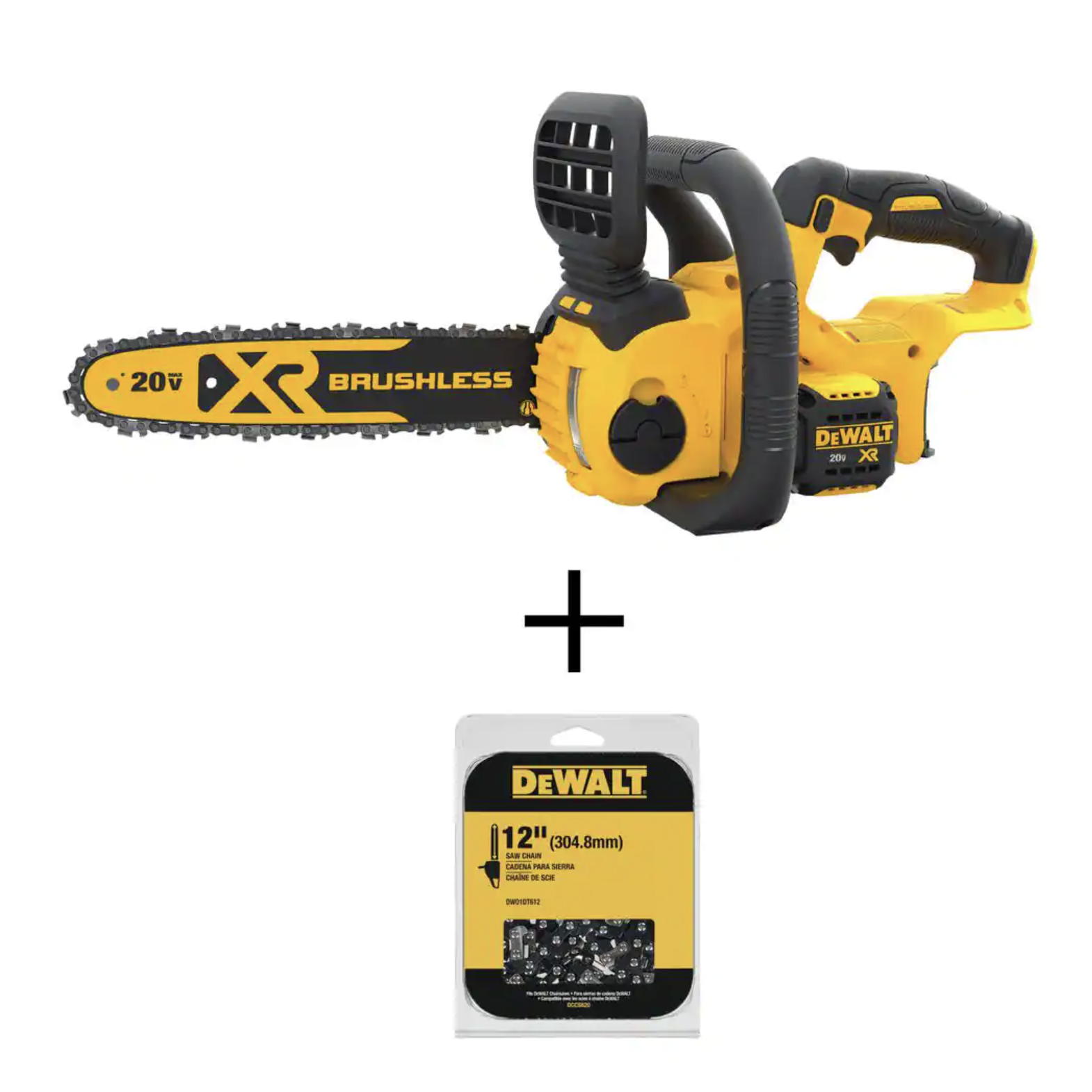 Dewalt 20V MAX 12in. Brushless Cordless Battery Powered Chainsaw， Tool Only， 45 Link (DCCS620BW1DT612)