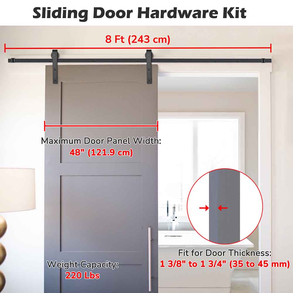 8' Single Sliding Barn Door Hardware Set Cabinet Roller Track