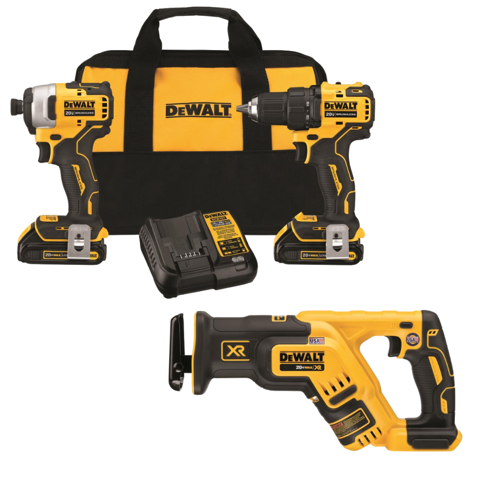 DEWALT 20V MAX 3pc Cordless Combo Kit Drill Driver Impact Driver Reciprocating Saw