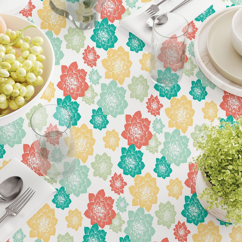 Square Tablecloth， 100% Cotton， 60x60， Colorful Retro Succulents