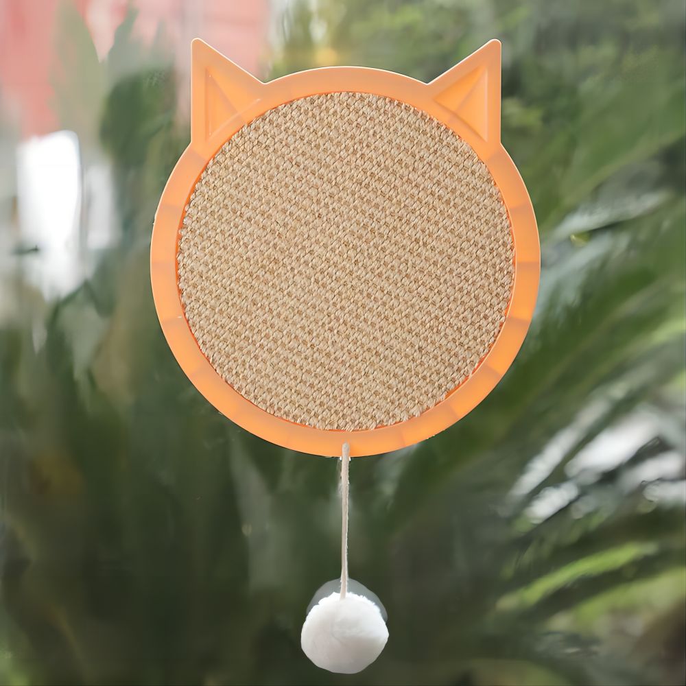 Cat Scratch Board with Hair Ball， Natural Cat Toy Training Scratch Play Pad Cat Grinding Claw Pet Sisal Scratch Pad， Yellow