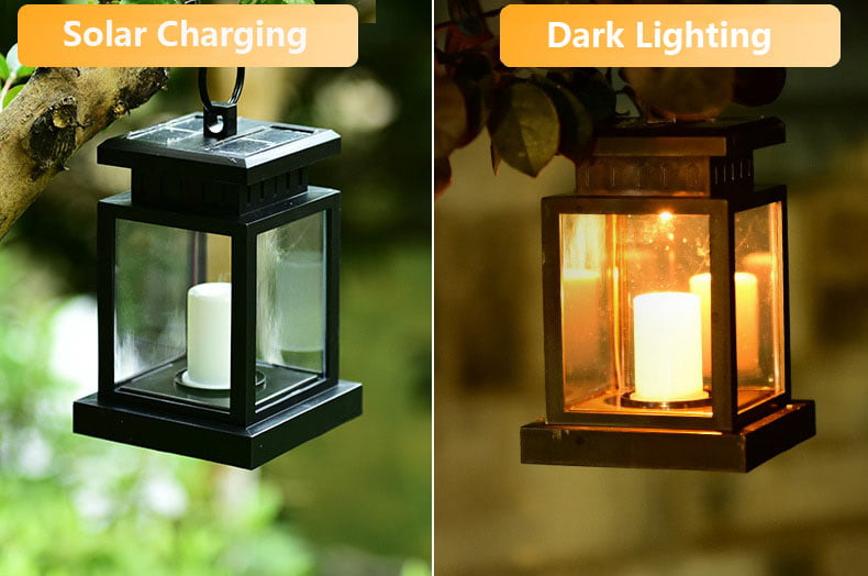 Topchances Vintage Solar Outdoor Hanging Lanterns Waterproof LED Solar Powered Lamp， Black (2 Pack)