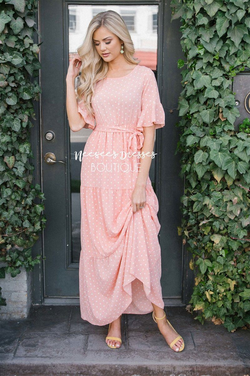 Polka Dot Flutter Sleeve Tiered Maxi Dress