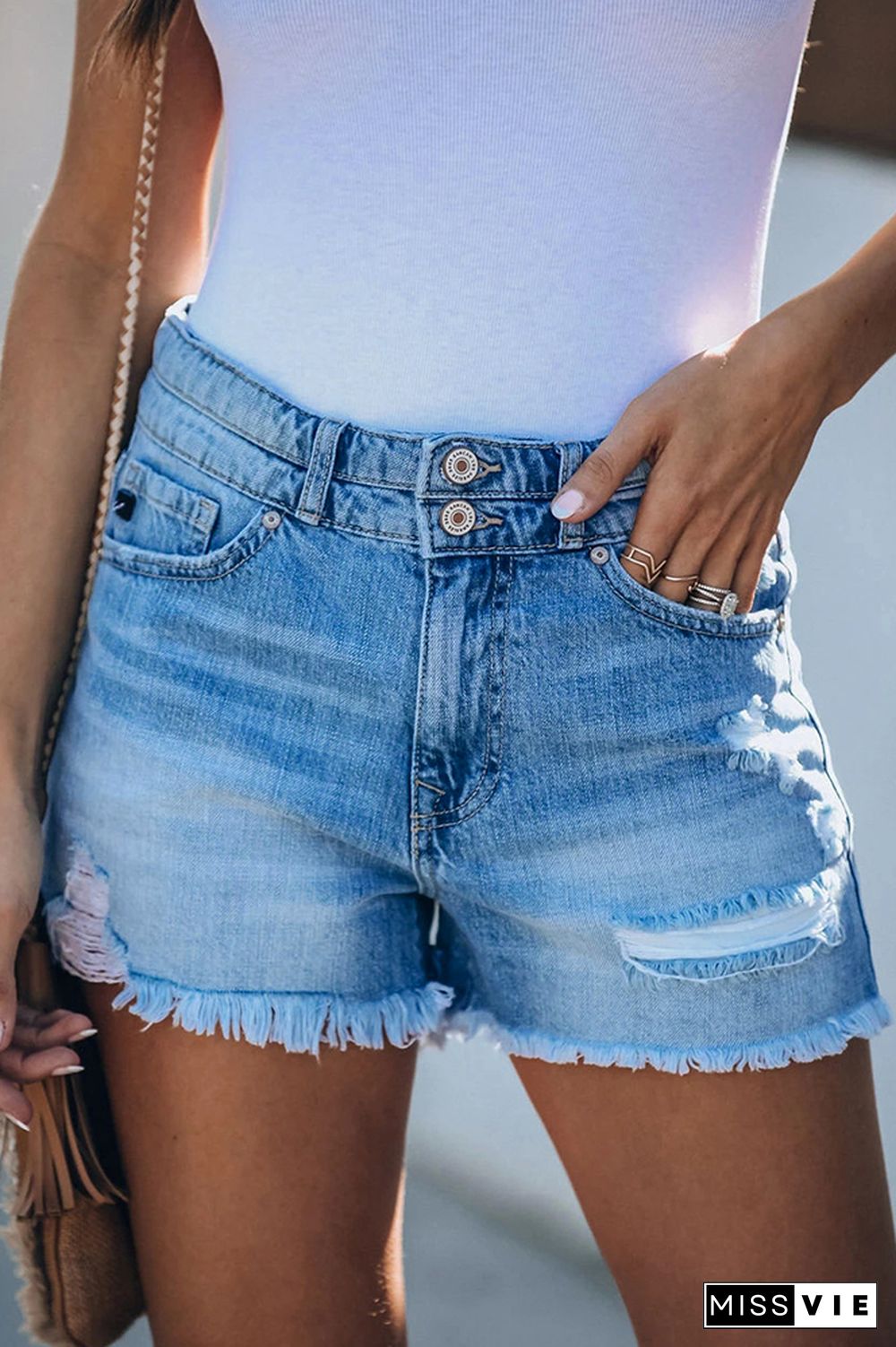 Distressed Ripped High Waist Jeans Shorts Wholesale