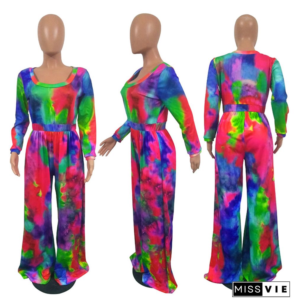 Fashion Tie-dye High Waist Wide-legs Jumpsuit