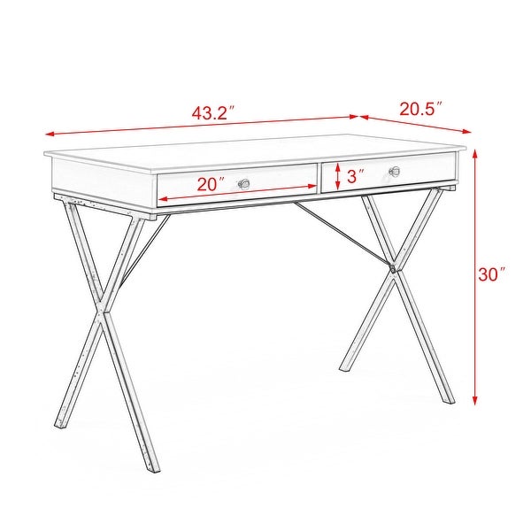 2 Drawers Writing Desk with Stoving Varnish Steel Frame， MDF Table Top